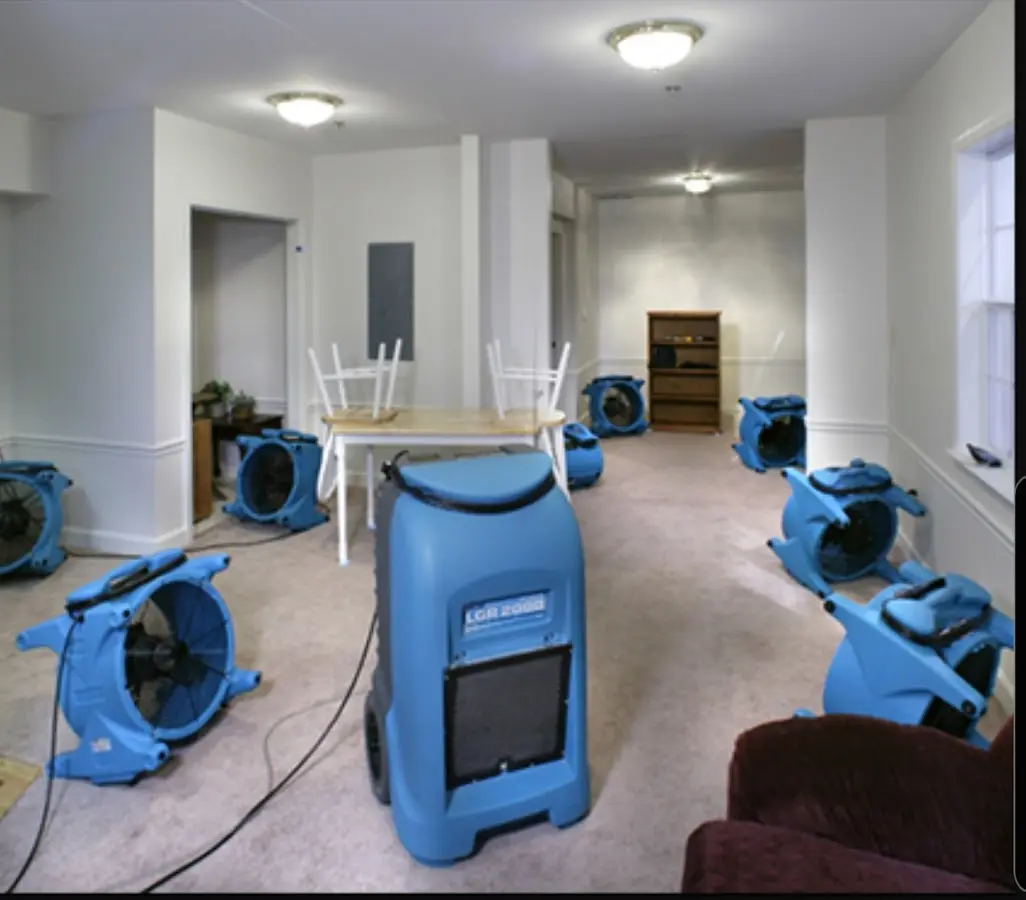 Air movers and dehumidifier setup for Water Damage Restoration in Deerfield